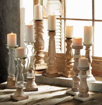 Tall Glass and Wood Candlestick