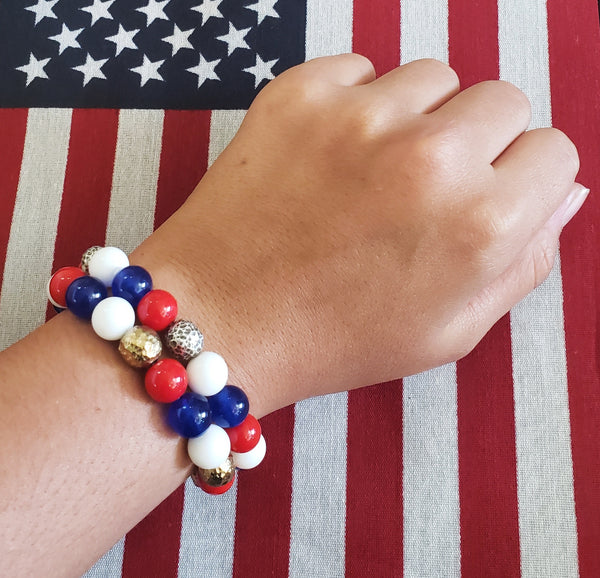 GOLD RED, WHITE, AND BLUE STRETCH BRACELET