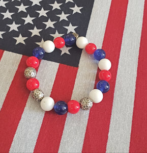 GOLD RED, WHITE, AND BLUE STRETCH BRACELET