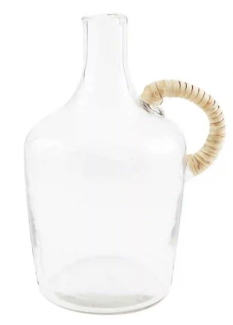 SMALL GLASS JUG WITH WICKER HANDLE