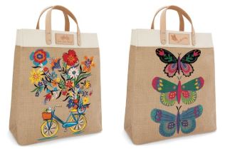 Spring Fun Jute and Leather Tote Bags